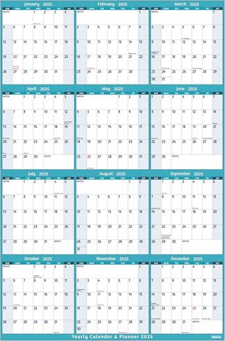 تقويم حائط سنوي 2025 - تقويم سنوي كبير 2025، 25.2 بوصة × 38.2 بوصة (مفتوح)، يناير 2025 - ديسمبر 2025، تقويم 2025، تقويم حائط كبير 2025، تقويم ورقي كامل للعام مع ملاحظات، ورق أكثر سمكًا، ملصقات in Kuwait