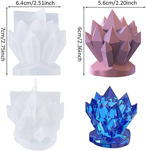 FineInno Crystal Cluster Resin Mold, Druzy Stone Silicone Mold, Isomalt Gems Epoxy Molds, Quartz Rock Mold for Candle Ornaments Jewelry Making Fondant Cake Decoration in Saudi Arabia