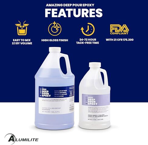 Alumilite Amazing Deep Pour Epoxy - 2 Part Kit for Clear Resin Casting & Molding, High-Gloss Liquid Glass, Ideal for Tabletop, River Table, Countertop, Wood & Food Color Cast, 2" Thick (1.5 Gallon) in Saudi Arabia