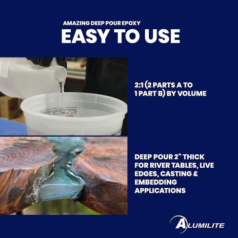 Alumilite Amazing Deep Pour Epoxy - 2 Part Kit for Clear Resin Casting & Molding, High-Gloss Liquid Glass, Ideal for Tabletop, River Table, Countertop, Wood & Food Color Cast, 2" Thick (1.5 Gallon) in Saudi Arabia