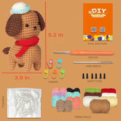 YUSOHOUSE Crochet Kit for Beginners, Crochet Starter Kits for Adults and Kids, DIY Animal Craft Knitting Crochet Kits Gift with Step-by-Step Video Tutorials, 3 PCS Dogs Family in Saudi Arabia