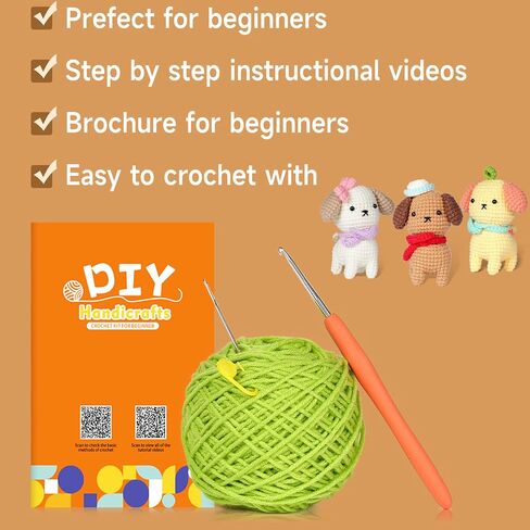 YUSOHOUSE Crochet Kit for Beginners, Crochet Starter Kits for Adults and Kids, DIY Animal Craft Knitting Crochet Kits Gift with Step-by-Step Video Tutorials, 3 PCS Dogs Family in Saudi Arabia