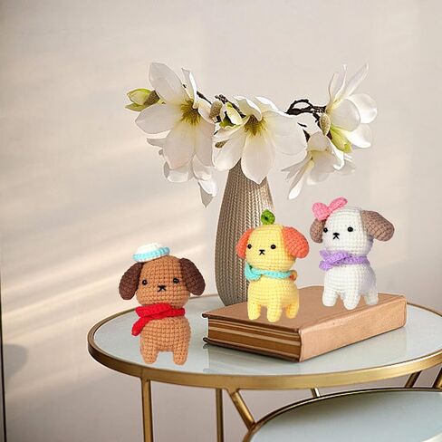 YUSOHOUSE Crochet Kit for Beginners, Crochet Starter Kits for Adults and Kids, DIY Animal Craft Knitting Crochet Kits Gift with Step-by-Step Video Tutorials, 3 PCS Dogs Family in Saudi Arabia
