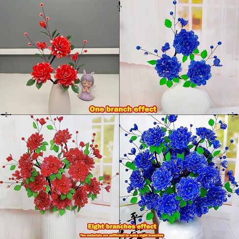 Peonies Artificial Flowers Making Kits with Video Tutorials,Use Acrylic Beads Flowers Set to Make Your Own Flower Bouquet Kit,DIY Handmade Flowers Bouquet Kit(Red) in Saudi Arabia