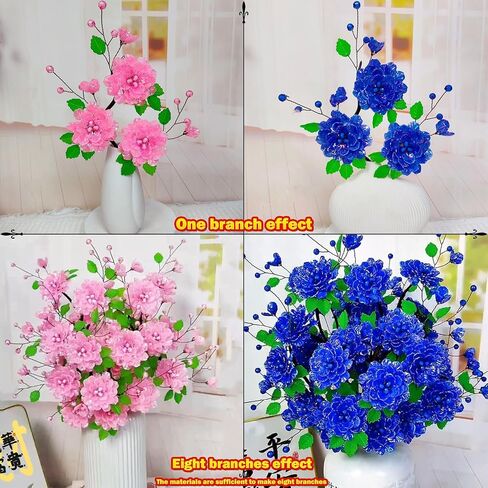 Peonies Artificial Flowers Making Kits with Video Tutorials,Use Acrylic Beads Flowers Set to Make Your Own Flower Bouquet Kit,DIY Handmade Flowers Bouquet Kit(Red) in Saudi Arabia