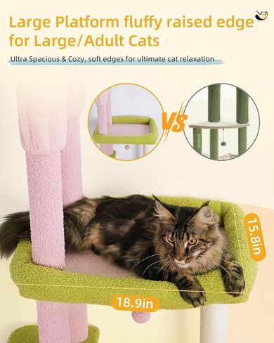 Large Cat Tree Floor to Ceiling for Large Cats, Tall Cat Tower Adjustable (87''-108''=220-274cm), Cat Climb Tree with Cat Condo, Cat Hammock and Scratching Post for Indoor Cats - Cactus in Saudi Arabia