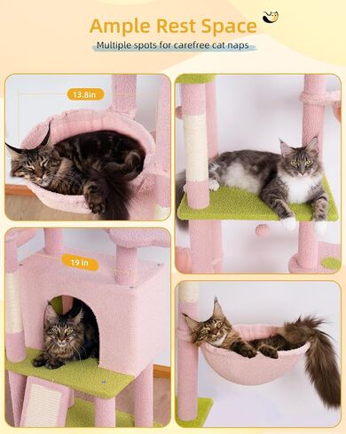 Large Cat Tree Floor to Ceiling for Large Cats, Tall Cat Tower Adjustable (87''-108''=220-274cm), Cat Climb Tree with Cat Condo, Cat Hammock and Scratching Post for Indoor Cats - Cactus in Saudi Arabia