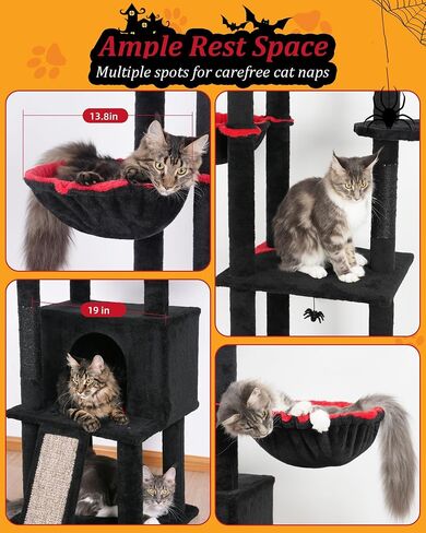 Large Cat Tree Floor to Ceiling for Large Cats, Tall Cat Tower Adjustable (87''-108''=220-274cm), Cat Climb Tree with Cat Condo, Cat Hammock and Scratching Post for Indoor Cats - Cactus in Saudi Arabia