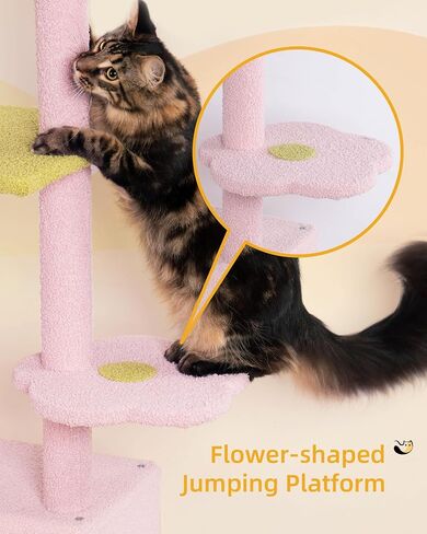 Large Cat Tree Floor to Ceiling for Large Cats, Tall Cat Tower Adjustable (87''-108''=220-274cm), Cat Climb Tree with Cat Condo, Cat Hammock and Scratching Post for Indoor Cats - Cactus in Saudi Arabia