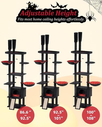 Large Cat Tree Floor to Ceiling for Large Cats, Tall Cat Tower Adjustable (87''-108''=220-274cm), Cat Climb Tree with Cat Condo, Cat Hammock and Scratching Post for Indoor Cats - Cactus in Saudi Arabia