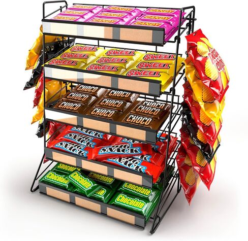 5 Tier Candy Display Rack, Large Snack Organizer For Countertop, Home Theatre Portable Concession Stand Snack Display, Black Metal Shelf With 12 Clips in Saudi Arabia