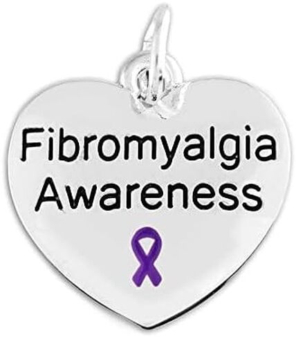 Heart Charm with Purple Ribbon for Fibromyalgia Awareness - Perfect for Jewelry Making, Bracelets, Necklaces, DIY Projects, Support Groups and Fundraisers in Kuwait
