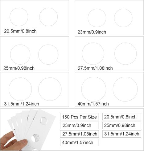 900 قطعة من حامل العملات المعدنية من الورق المقوى 6 أحجام متنوعة حامل مجموعة العملات المعدنية 2 × 2 بوصة حاملات العملات الورقية لمستلزمات جمع العملات المعدنية in Kuwait