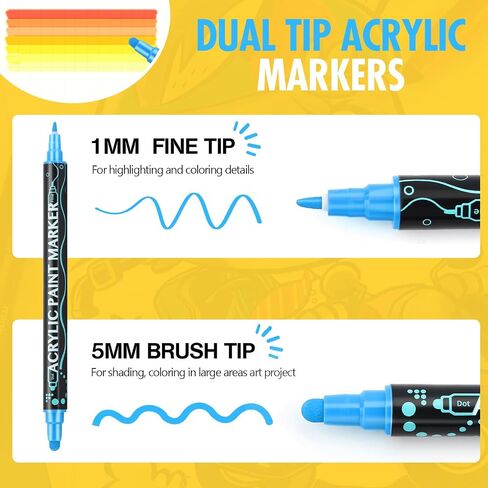 12 Colours Acrylic Paint Pens Markers, Dual Tip Premium Paint Markers for Rocks, Wood, Stone, Canvas, Glass, Ceramic Surfaces, Acrylic Markers for Diy Crafts Making Art Supplies in Saudi Arabia