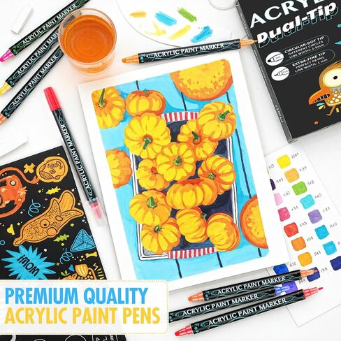 12 Colours Acrylic Paint Pens Markers, Dual Tip Premium Paint Markers for Rocks, Wood, Stone, Canvas, Glass, Ceramic Surfaces, Acrylic Markers for Diy Crafts Making Art Supplies in Saudi Arabia