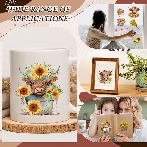 Highland Cow Rub on Transfers for Crafts - Rngmsi 9 Sheets Sunflower Rub on Transfer Stickers for Furniture Butterfly Rub on Transfers for Wood Glass Scrapbook DIY Home Decor 6.5x6.5 Inch in Kuwait