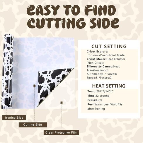 Tintnut Cowhide Heat Transfer Vinyl Roll - 12inch x 5ft Animal Patterned HTV Iron on Vinyl Black and White HTV Vinyl DIY Clothes Handbags for Cricut or Silhouette Cameo in Kuwait