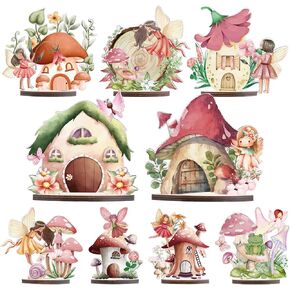 Wooden Fairy Party Decorations - 9PCS Wood Fairy Table Sign Decor Fairy Party Baby Shower Centerpieces Decor Fairy First Birthday Decorations Supplies Enchanted Forest Party Table Topper