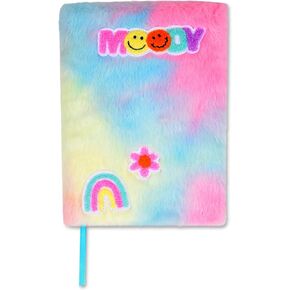 iscream Plush Fur Book-Bound Lined-Page 8.5" Applique Accent Journal - Choose Happy