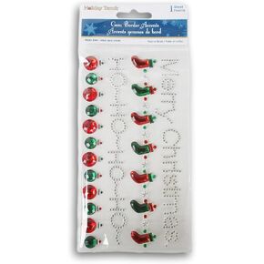 Christmas Gem Border Embellishment Stickers - Glitter Adhesive Decals for Crafts & Scrapbooks - 16 Pieces