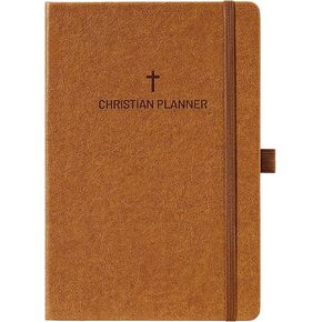2025 Christian Planner - Daily Bible Planner 2025, 5.7" x 8.4", JAN. 2025 - DEC. 2025, 2025 Weekly & Monthly Planner with Stickers, Pen Holder, Back Pocket, Elastic Closure, Hardcover - Brown