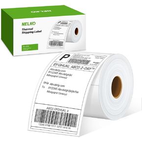 Nelko Genuine 4x6 Direct Thermal Shipping Label 220 Labels/1 Roll, Nelko 4x6 Thermal Labels for Nelko PL70E Shipping Label Printer, Perforated and Strong Adhesive, Commercial Grade