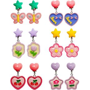 6 Pairs Kids Clip On Earrings for Girls Jewelry Earrings Princess Game Dress Up Pretend Play Earrings for Little Girls Earrings Set Gift Box