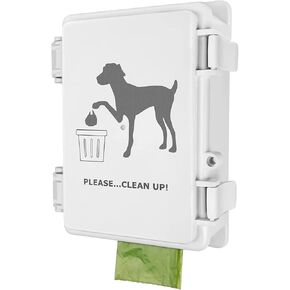 Dog Poop Bag Dispenser Wall Mount Waterproof Outdoor Pet Waste Bags Dispenser Station With Doggy Poo Cleanup Sign Stake, Pole, Fence Mounted fits Home, Porch, Back Yard (white,only dispenser)