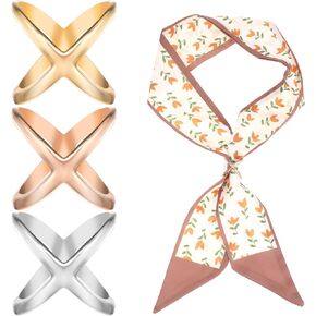 Scarf Clips Scarf Rings for Women, 3 Pcs X Shaped Scarf Slide Buckle, Cross Hollow Scarf Ring Buckle Simple Silk Scarf Clasp Wrap Holder Fashion Decoration Accessories for Shawl Neckerchief