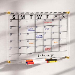 Acrylic Dry Erase Calendar Whiteboard for Wall, 16"x12" Clear Monthly Planner White Board, w/ 4 Colors Markers