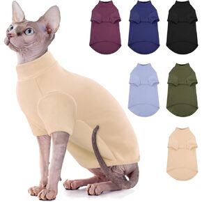 سترة SUNFURA ذات الياقة المدورة للقطط، قميص قطط Sphynx، سترات قطط بدون شعر بأكمام، بلوفر دافئ وناعم للقطط، بدلة بيجامة شتوية من الصوف للقطط الجرو، أسود M