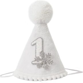 HGFC White Snowflake 1st Birthday Hat，Winter Onederland First Birthday Crown，Boho Snowflake 1st Birthday Cone Cap，Glitter Snowflake Baby Girl 1st Birthday Headband，Snowflake 1st Birthday Party Tiara