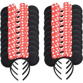 20 Pcs Red Bow Party Favor Ears Headband for Boy Girl Birthday Party Celebration, Black Red Bow