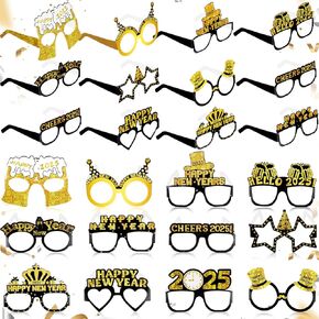 LEIFIDE 24 Pieces Happy New Year Eyeglasses 2025 New Years Eve Glasses New Years Eve Party Supplies Party Eyeglasses Dress up Eyewear Props for Kids Adults Party Decoration Accessories, 6 Styles