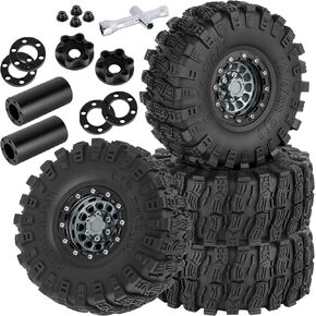 1.9 Beadlock Rims & Wheels Tires with Adjustable Offset for 1/10 SCX10 TRX4 TRX6 Gen7/8 D90 VS4-10 MST CFX RC Crawler Car,4pcs RC Aluminum 1.9 in Beadlock Wheel,Titanium