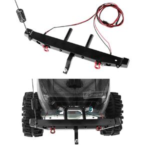 Rear Bumper Upgrades Part for TRX-4 RC4WD Axial SCX10 Car,RC Metal Rear Bumper with 2 LED Light Antenna Tail Hook Hops Up