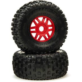 ARRMA 1/8 dBoots Fortress Front/Rear 2.4/3.3 Pre-Mounted Tires, 17mm Hex, Red (2), ARA550065