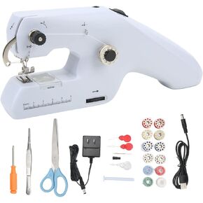 HEEPDD Handheld Sewing Machine, Mini Sewing Machine Electric Dual Line Sewing Machine with Scissors Thread Spools for Effortless Stitching Quick Fixes DIY Projects Beginner Sewers