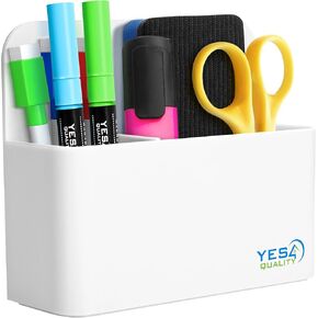 YES4QUALITY Magnetic Pen Holder with Strong Magnetic Back & 2 Compartments, Dry Erase Marker Holder for Whiteboard, Fridge & Locker, Blue Pencil Holder