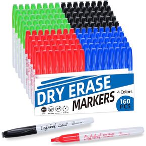 Dry Erase Markers Bulk 160 Pack 4 Assorted Colors, Chisel Tip Whiteboard Markers for Home School and Office，Pens of 40 Black 40 Red 40 Blue and 40 Green.