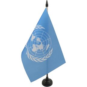 United Nations Table Flag 5'' x 8'' - UNO Desk Flag 21 x 14 cm - Black plastic stick and base - AZ FLAG