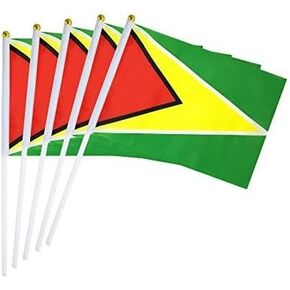 25 Pack Hand Held Small Mini Flag Guyana Guyanese Flag Stick Flag Round Top National Country Flags,Party Decorations Supplies For Parades,World Cup,Festival Events,International Festival