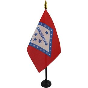 Arkansas Table Flag 4'' x 6'' - US state of Arkansas Desk Flag 15 x 10 cm - golden spear top - AZ FLAG