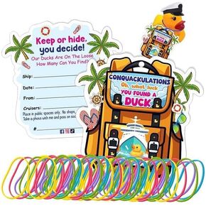 Cruising Rubber Duck Tags, 35Pack Duck Duck Tags, Ducking Game Cards, Cruise Duck Card Creative Backpack Design for Cruise Duck Tag,Cruise Card with Round Hole Rubber Bands (Yellow duck card)