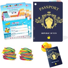 Duck Tags, PassPort Cruising Duck Tags, Ducking Games Card, 35 Pack Cruising Tags, 35 Rubber Bands, Hole Punch & Fold Cruise Duck Tags - ConQuackulations