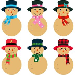G2PLUS Christmas Gift Name Tags Stickers, 120PCS Christmas Snowman Gift Stickers, 3x2 White Paper Christmas Gift Label Stickers, 6 Styles Self-Adhesive Xmas Labels Envelope Seals for Gift Wrapping