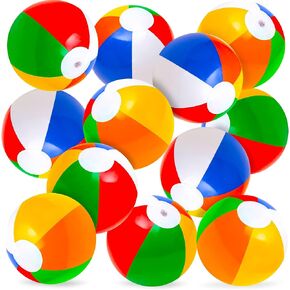 ArtCreativity Rainbow Inflatable Beach Balls Bulk (Pack of 12) Multicolored 12" Floating Toddler Pool Toys, Summer Water Toys for Boys and Girls, Birthday Party Favors and Supplies, Beach Essentials