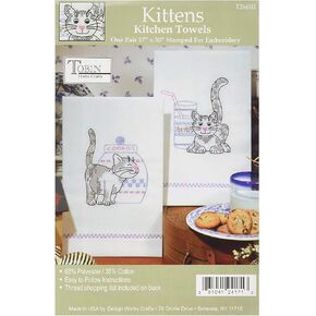 Tobin Stamped Kitchen Towels for Embroidery, Kittens 17 x30