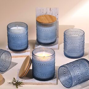 DEVI 14oz Purple Glass Candle Jars for Making Candles (6 Pack), Large Purple Glass Candle Jars with Bamboo Lids, Bulk Empty Candle Containers, Candle Tins Making Supplies, Lavender Office Decor in Kuwait