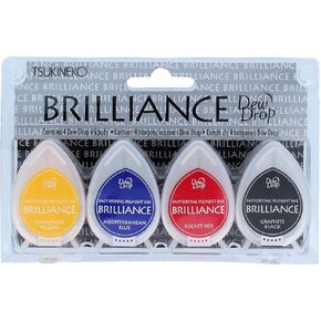 Tsukineko 4-Pack Brilliance Dew Drop Inkpads, Basics Color Set